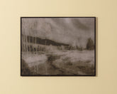 Antique Landscape - 50" X 35" - Dark Brown Floater Frame
