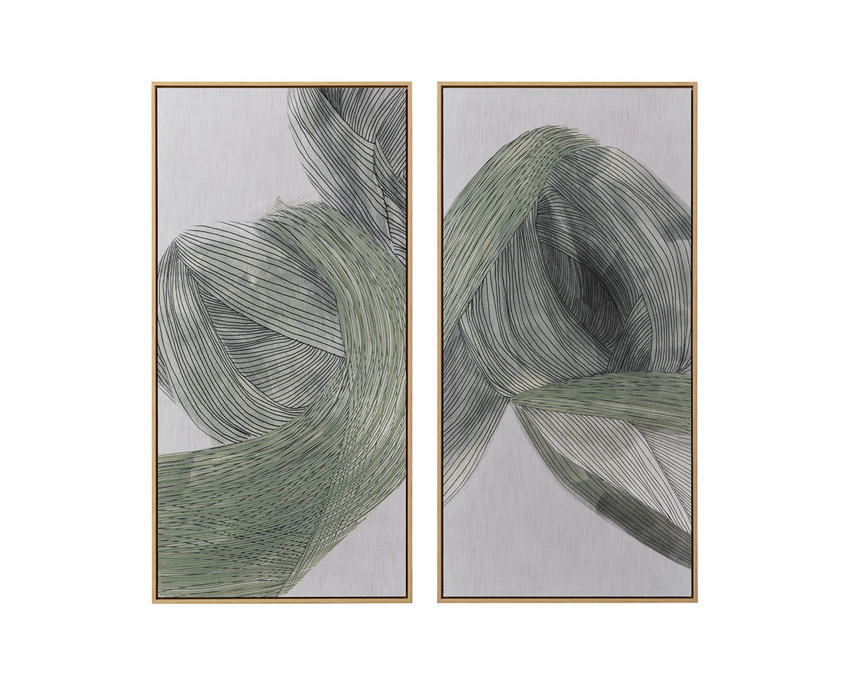 Bloom And Flow (Set Of 2) - 30" X 60" - Natural Floater Frame