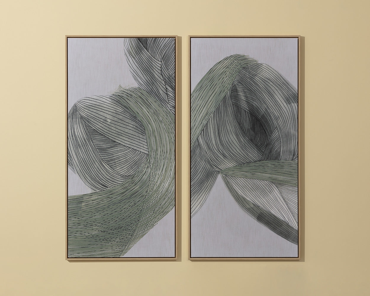 Bloom And Flow (Set Of 2) - 30" X 60" - Natural Floater Frame