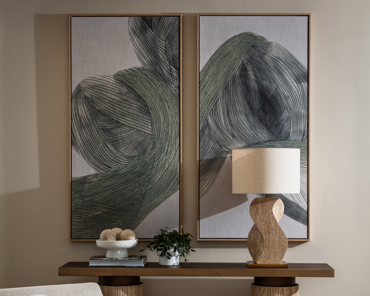 Bloom And Flow (Set Of 2) - 30" X 60" - Natural Floater Frame
