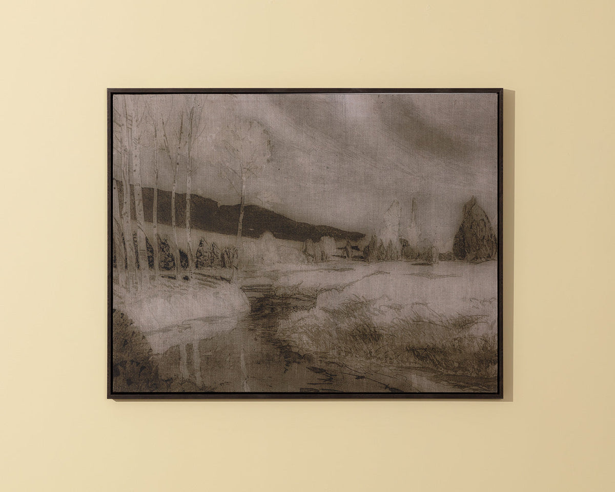 Antique Landscape - 50" X 35" - Dark Brown Floater Frame