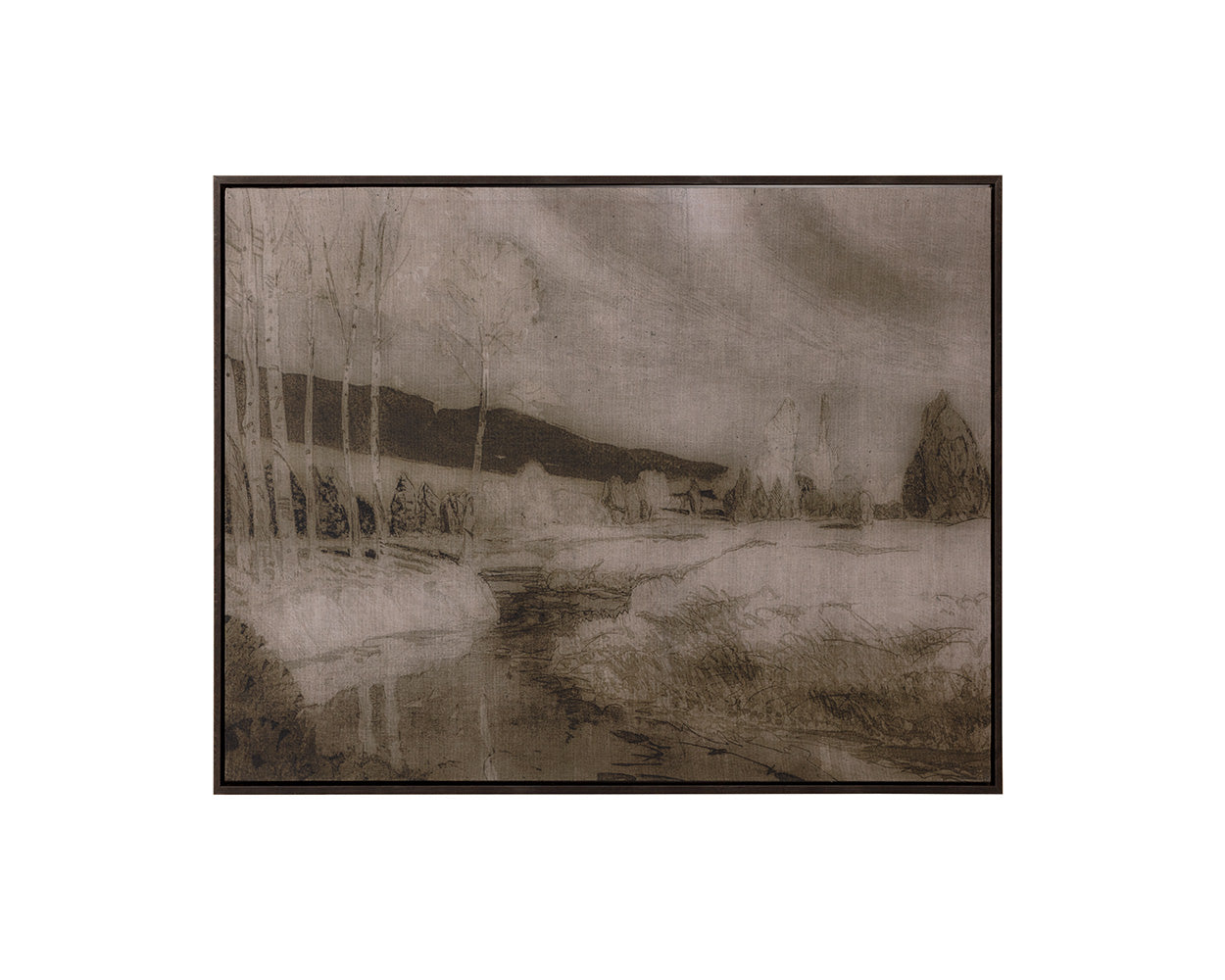 Antique Landscape - 50" X 35" - Dark Brown Floater Frame