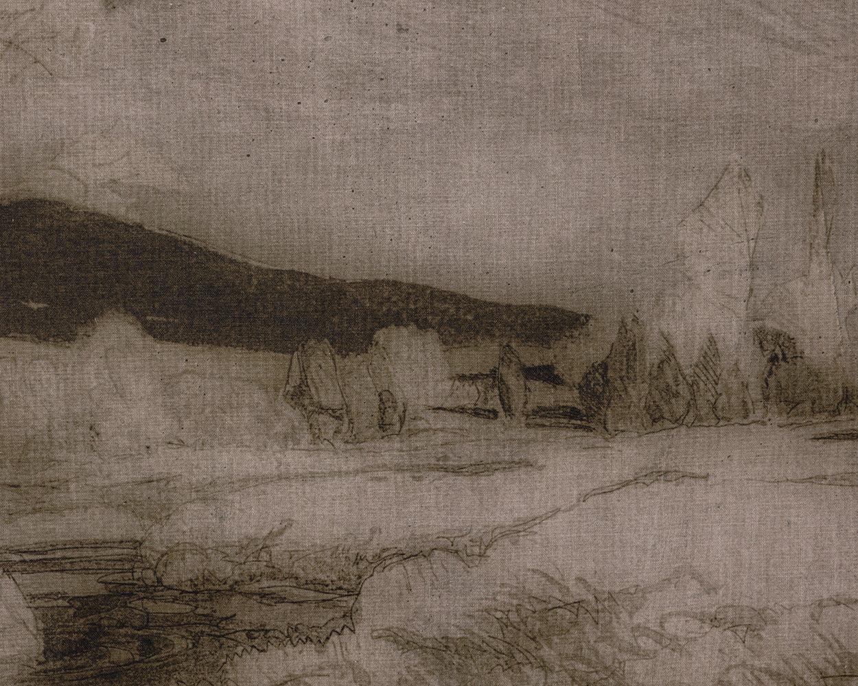 Antique Landscape - 50" X 35" - Dark Brown Floater Frame